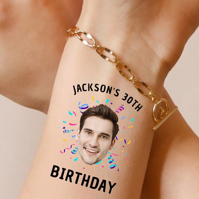 Custom Face 20th 30th 40th 50th 60th 70th Birthday Temporary Tattoos (Creator Uploaded)
