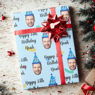 Custom Face 20th 30th 40th 50th 60th 70th Birthday Wrapping Paper