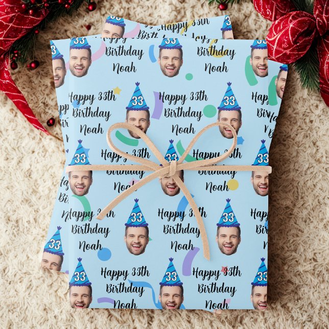 Custom Face 20th 30th 40th 50th 60th 70th Birthday Wrapping Paper Sheets (Creator Uploaded)