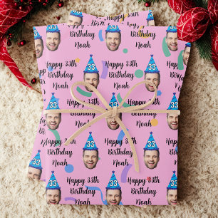 Custom Face 20th 30th 40th 50th 60th Birthday Pink Wrapping Paper Sheets