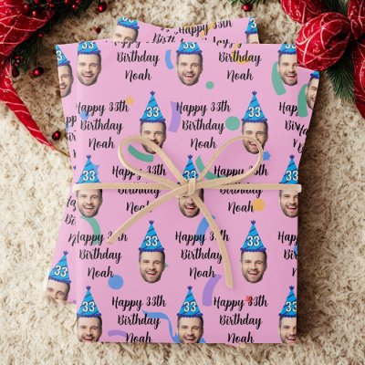 Custom Face 20th 30th 40th 50th 60th Birthday Pink Wrapping Paper Sheets