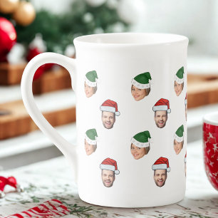 Custom Face 2 Photos Santa Hat Christmas Gift Bone China Mug