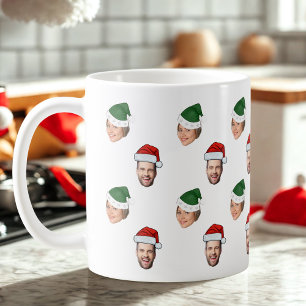 Custom Face 2 Photos Santa Hat Christmas Gift Coffee Mug