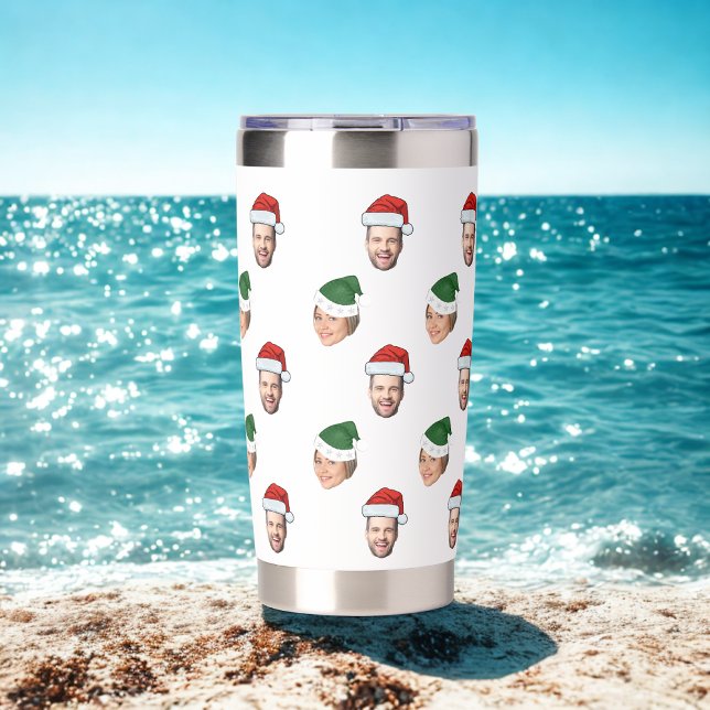 Custom Face 2 Photos Santa Hat Christmas Gift Insulated Tumbler (Creator Uploaded)