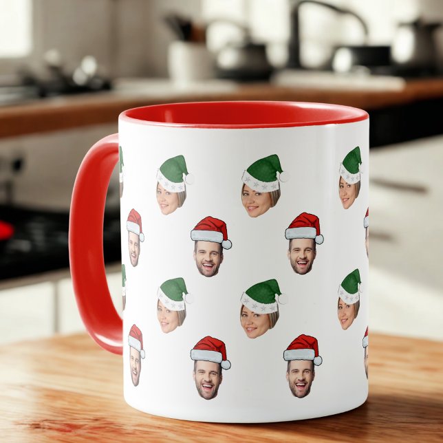 Custom Face 2 Photos Santa Hat Christmas Gift Mug (Creator Uploaded)