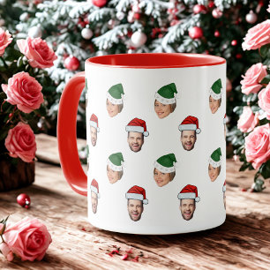 Custom Face 2 Photos Santa Hat Christmas Gift Mug