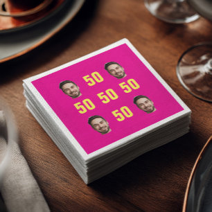 Custom Face 50th Birthday Fun Photo Pink Napkins