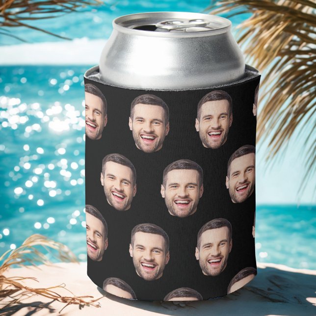 Custom Face Birthday Favors Bachelor Party Black Can Cooler (Creator Uploaded)