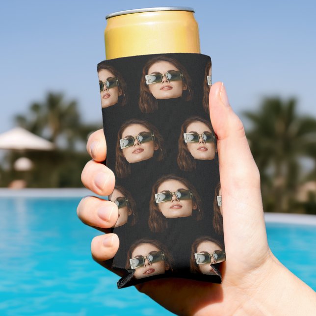 Custom Face Birthday Favors Bachelor Party Black Seltzer Can Cooler (Creator Uploaded)