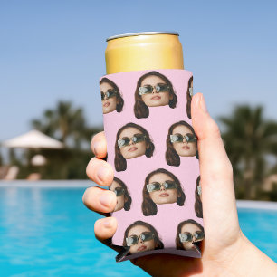 Custom Face Birthday Favors Bachelor Party Pink Seltzer Can Cooler