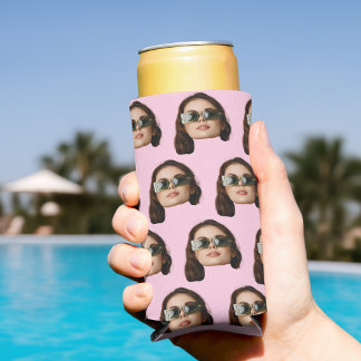 Custom Face Birthday Favors Bachelor Party Pink Seltzer Can Cooler