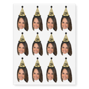 Custom Face Birthday with Party Hat & Age sheet Temporary Tattoos