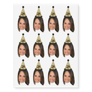 Custom Face Birthday with Party Hat & Age sheet Temporary Tattoos