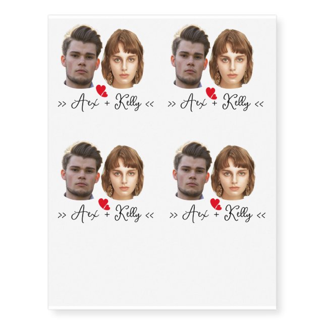 Custom Face Bride and Groom Party  Temporary Tattoos (Front)