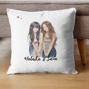 Custom Face caricature cute Best Friends Bff  Throw Pillow