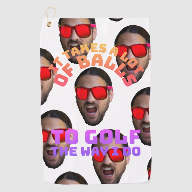 Custom Face Funny Golf Quote It Takes Balls Retro  Towel (Front)