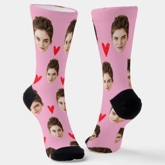 Custom Face Girlfriend Boyfriend Birthday Gift Him Socks (Angled)