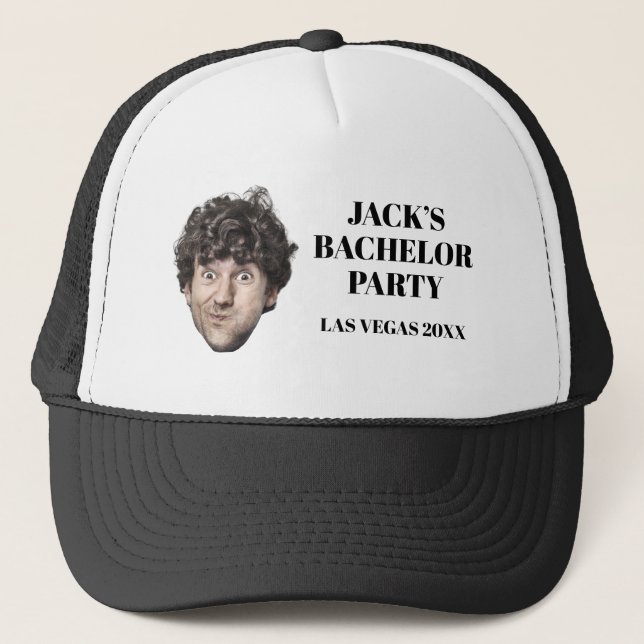 Custom Face Groom Groomsmans Bachelor Party Favors Trucker Hat (Front)