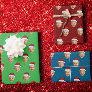 Custom Face Head Santa Claus Hat Christmas Gift Wrapping Paper Sheets