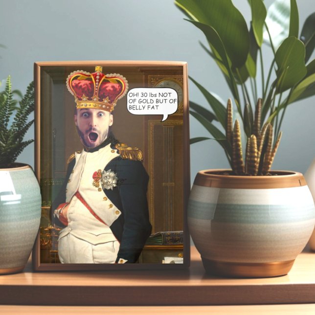 Custom face in hole king with crown poster invitation (Funny Napoleon painting parody put the face in the hole photo.)