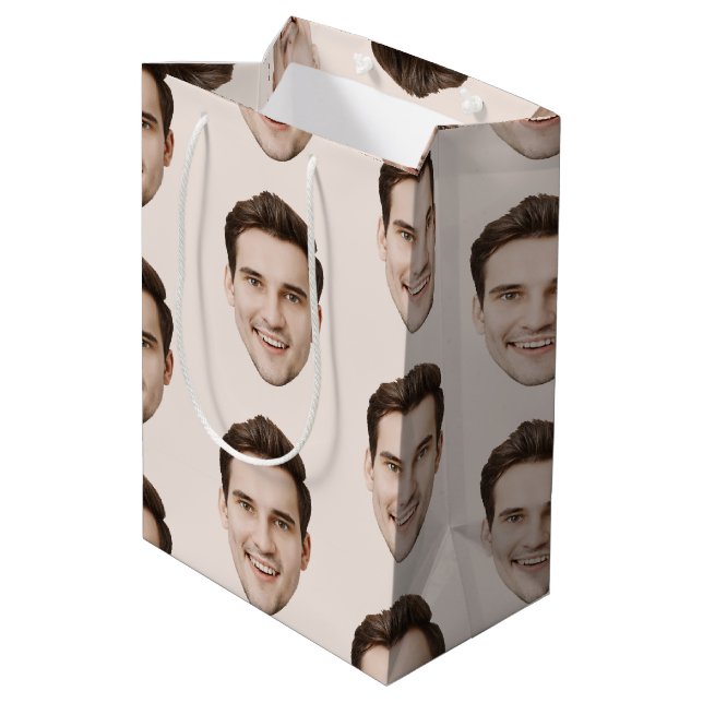 Custom Face Personalized Birthday Wedding Party Medium Gift Bag (Back Angled)