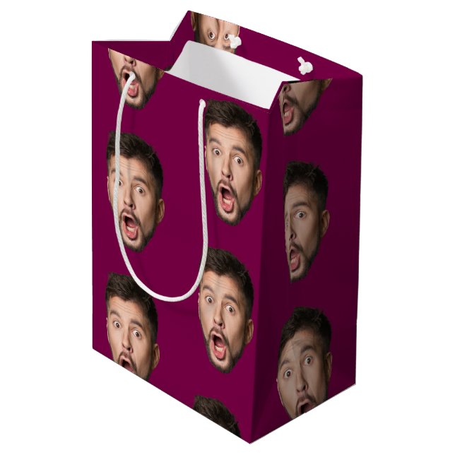 Custom Face Personalized Birthday Wedding Party Medium Gift Bag (Back Angled)