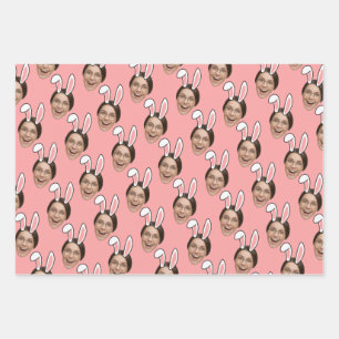 Custom Face Personalized Easter Bunny Ears Photo Wrapping Paper Sheets
