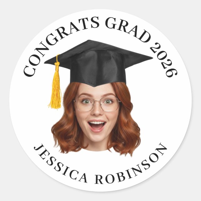 Custom Face Personalized Name Graduation  Classic Round Sticker (Front)