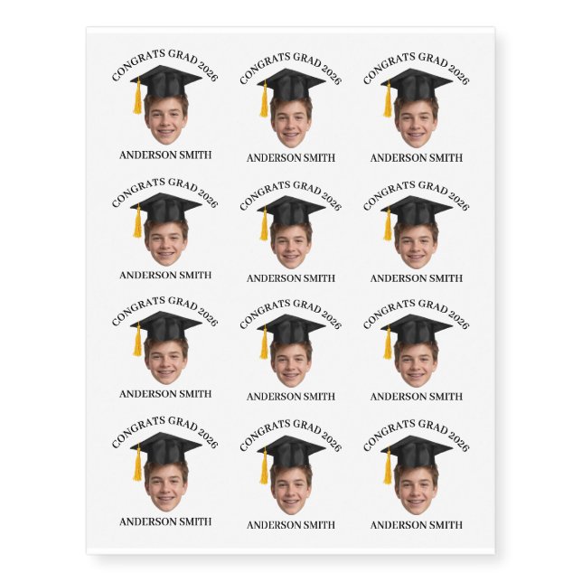 Custom Face Personalized Name Graduation sheet  Te Temporary Tattoos (Front)