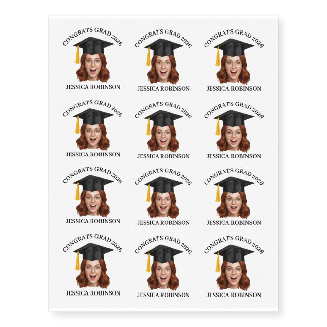 Custom Face Personalized Name Graduation sheet  Temporary Tattoos (Front)