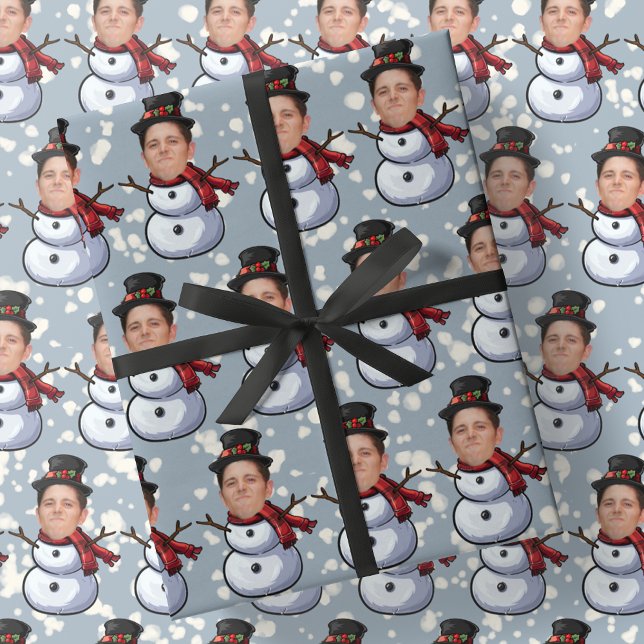 Custom Face Photo Christmas Snowmen Wrapping Paper (Creator Uploaded)