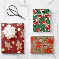 Custom Face Photo Christmas Variety Pack 3 Cute  Wrapping Paper Sheets