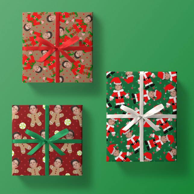 Custom Face Photo Christmas Variety Pack 3 Cute  Wrapping Paper Sheets (Creator Uploaded)