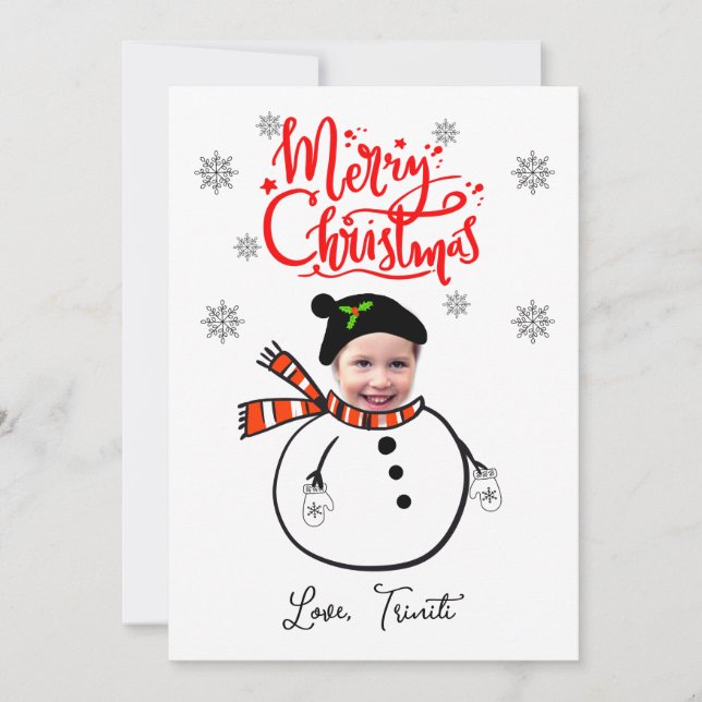 Custom Face Photo Cute Snowman  Merry Christmas Invitation (Front)