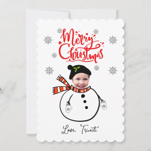 Custom Face Photo Cute Snowman  Merry Christmas  Note Card