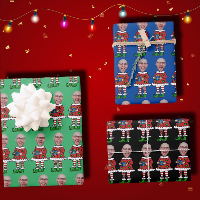 Custom Face Photo Elf Christmas Personalized Photo Wrapping Paper Sheets (Creator Uploaded)