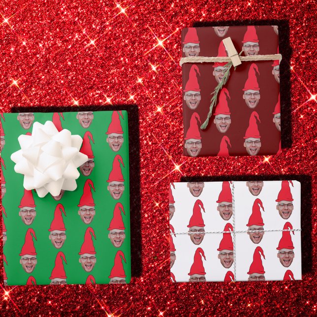 Custom Face Photo Elf Face Repeating Pattern Wrapping Paper Sheets (Creator Uploaded)