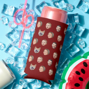 Custom Face Photo Family Gift, 4 Photos Faces Seltzer Can Cooler