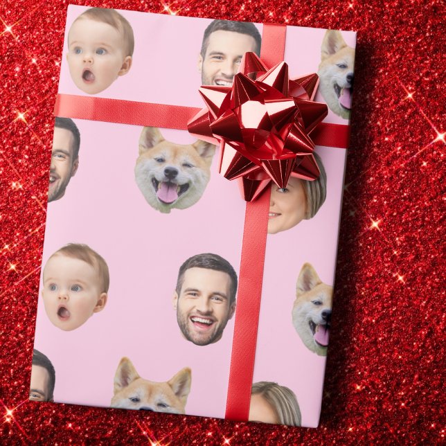 Custom Face Photo Family Gift, 4 Photos Faces Wrapping Paper (Creator Uploaded)