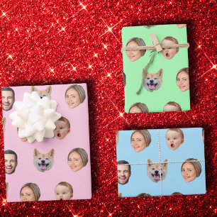 Custom Face Photo Family Gift, 4 Photos Faces Wrapping Paper Sheets