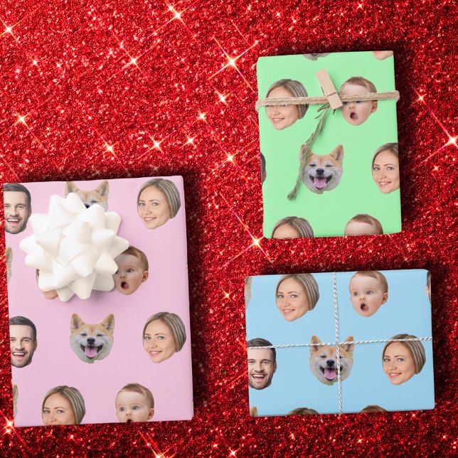 Custom Face Photo Family Gift, 4 Photos Faces Wrapping Paper Sheets (Creator Uploaded)