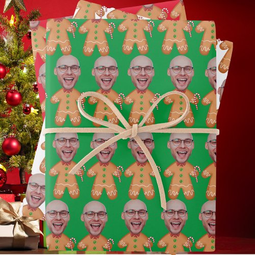 Custom Face Photo Gingerbread Funny Christmas Wrapping Paper Sheets
