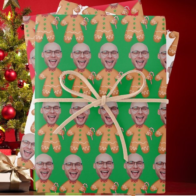 Custom Face Photo Gingerbread Funny Christmas Wrapping Paper Sheets (Creator Uploaded)