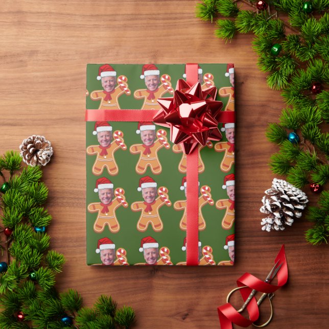 Custom Face Photo Gingerbread Funny Joe Biden Wrapping Paper (Holiday Gift)