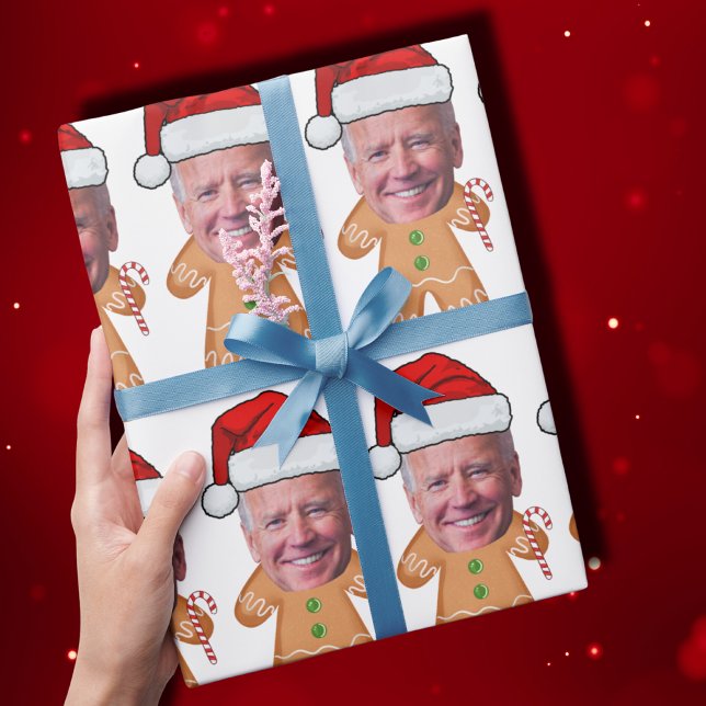 Custom Face Photo Gingerbread Funny Joe biden Xmas Wrapping Paper (Creator Uploaded)
