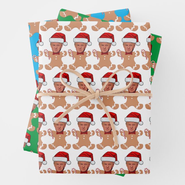 Custom Face Photo Gingerbread Funny Trump Head Wrapping Paper Sheets (In situ)