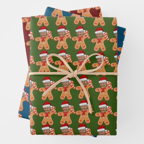 Custom Face Photo Gingerbread Funny Trump Wrapping Paper Sheets