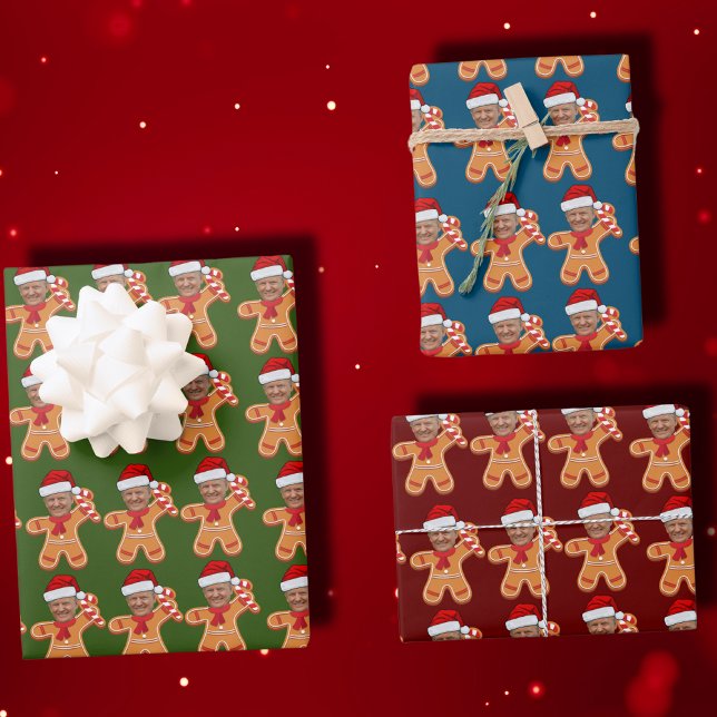 Custom Face Photo Gingerbread Funny Trump Wrapping Paper Sheets (Creator Uploaded)