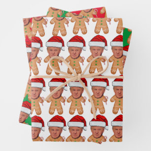 Custom Face Photo Gingerbread Funny Trump Xmas Wrapping Paper Sheets