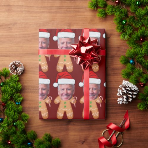 Custom Face Photo Gingerbread Joe biden Christmas Wrapping Paper